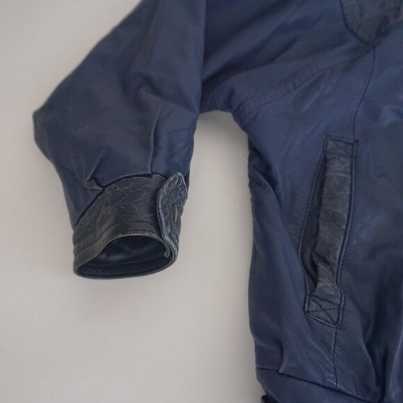 Vintage Roxy Collection Blue 100% Leather Zip Up Bomber Jacket 8 - Picture 9 of 16